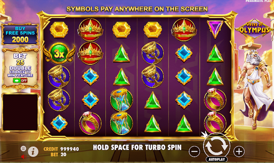 Основной экран игры Gates of Olympus 1000
